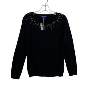 RSVP by Talbots Sweater Womens Sz M Black Knit Rhinestone Long Sleeve Pullover